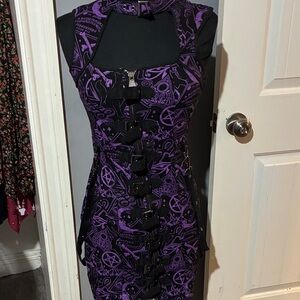 Rare Killstar Purple Buckle Zipper Bodycon Dress XS